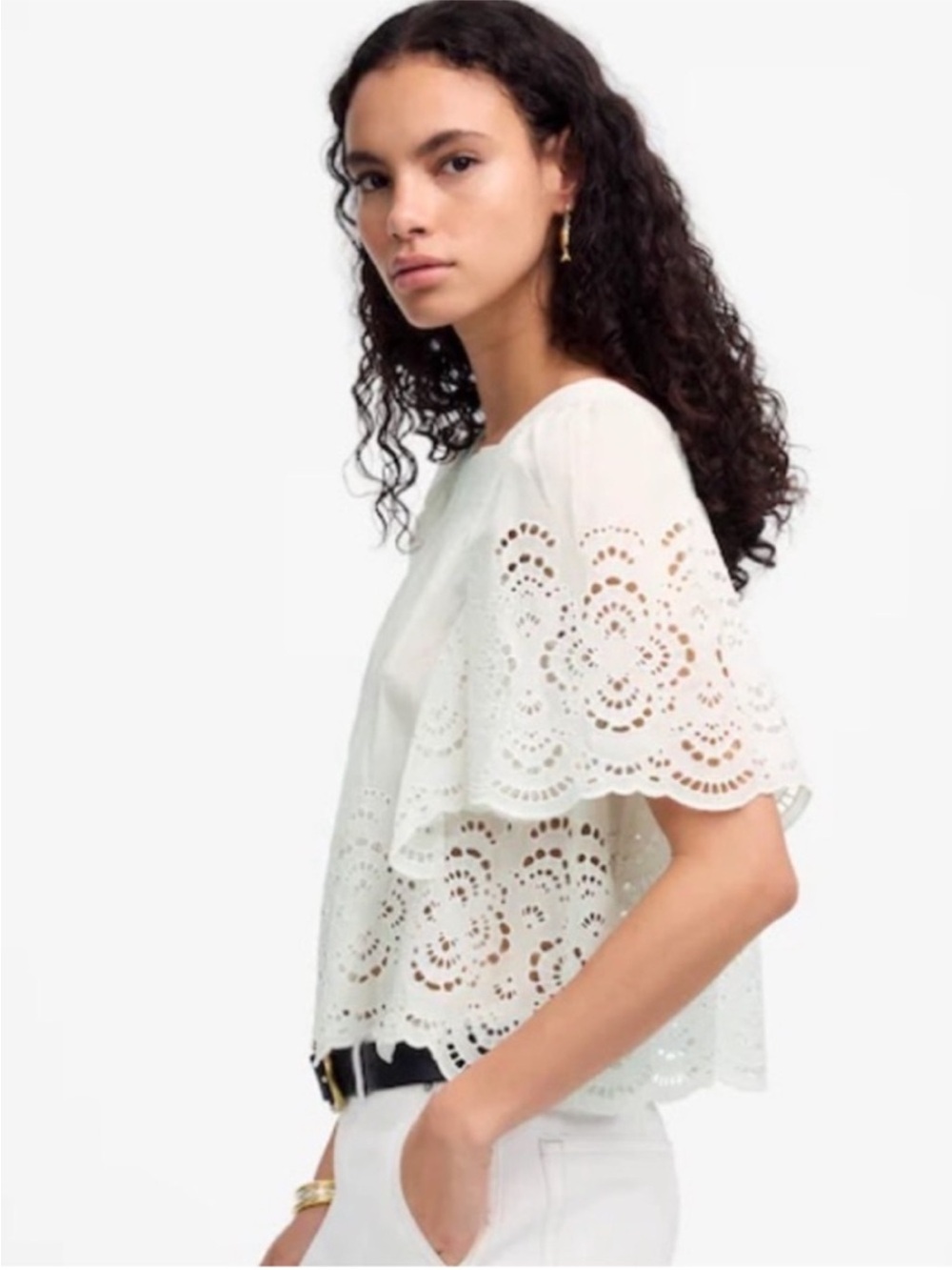 Madewell NWT Flutter-Sleeve Top Size XS in White Quiet Luxury Cottagecore